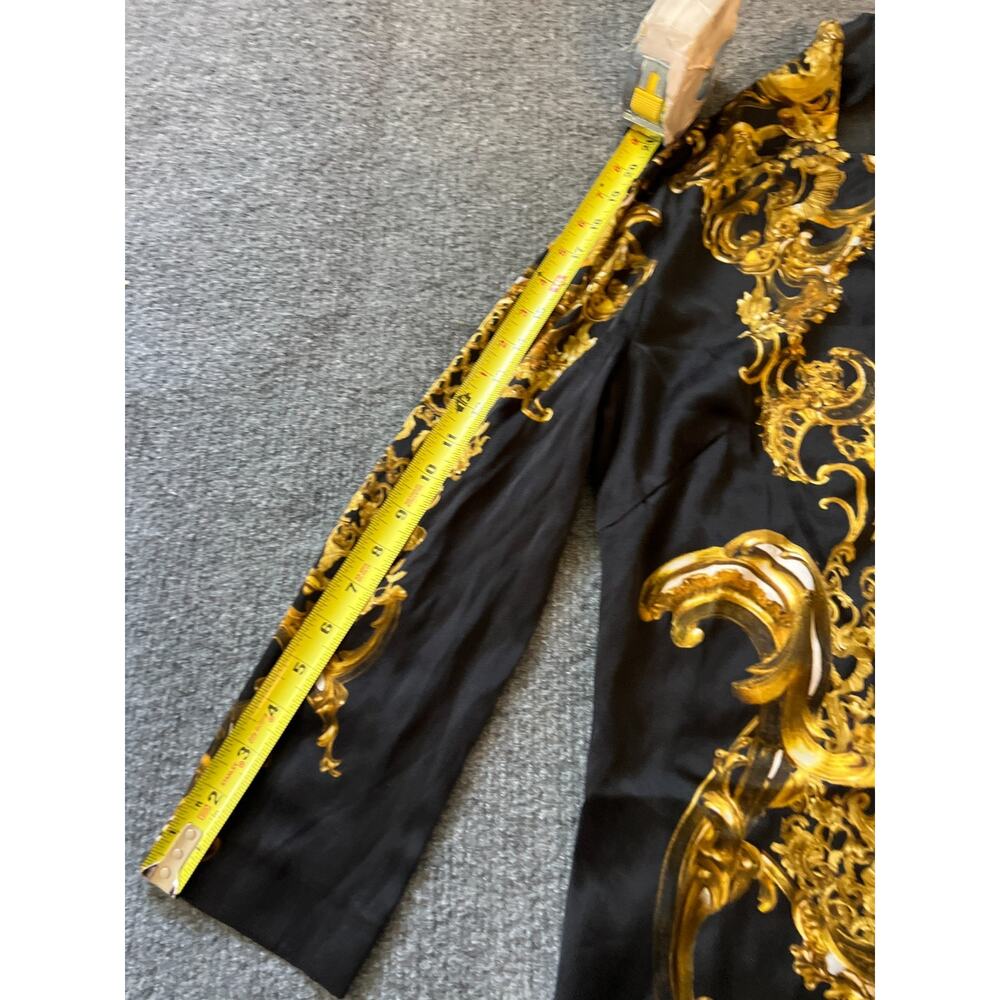 Just Cavalli Silk Baroque Black Gold Long Sleeve Elegant Cocktail Sheath Dress - Picture 8 of 13